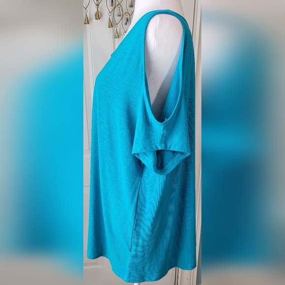 Jones New York Cold Sholder Tee Women's XL Blue w/Silver Accent Soft & Stretchy - Picture 2 of 11